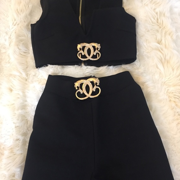 CO-ORD 2 PIECE SET BLACK BANDAGE CROP TOP & PANT - Picture 7 of 12